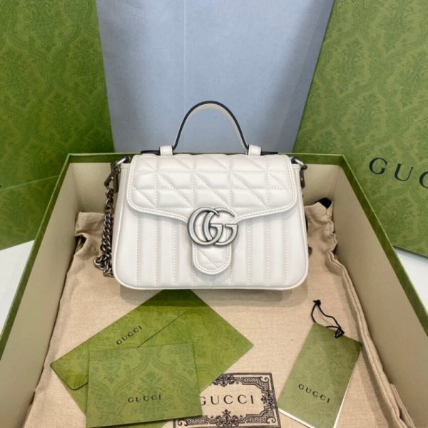 Replica Gucci GG Marmont Mini Leather Bag, White Handbag - Image 3
