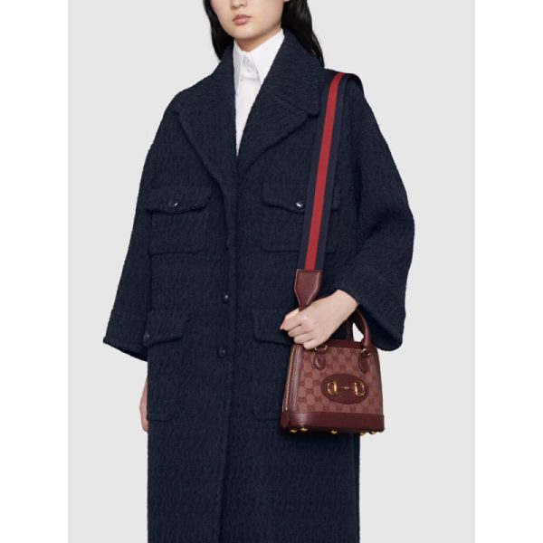Replica Gucci Horsebit 1955 Mini Bag in Burgundy GG Canvas - Image 2