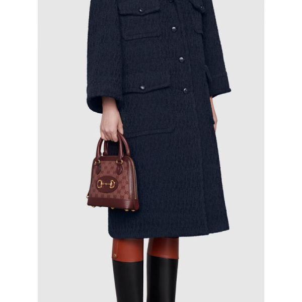 Replica Gucci Horsebit 1955 Mini Bag in Burgundy GG Canvas - Image 3