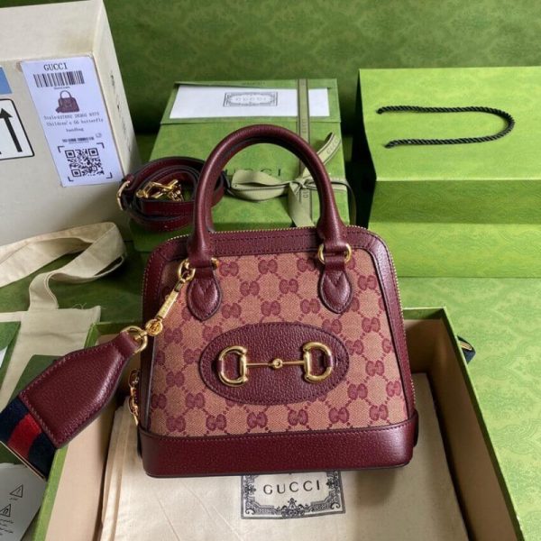 Replica Gucci Horsebit 1955 Mini Bag in Burgundy GG Canvas - Image 4