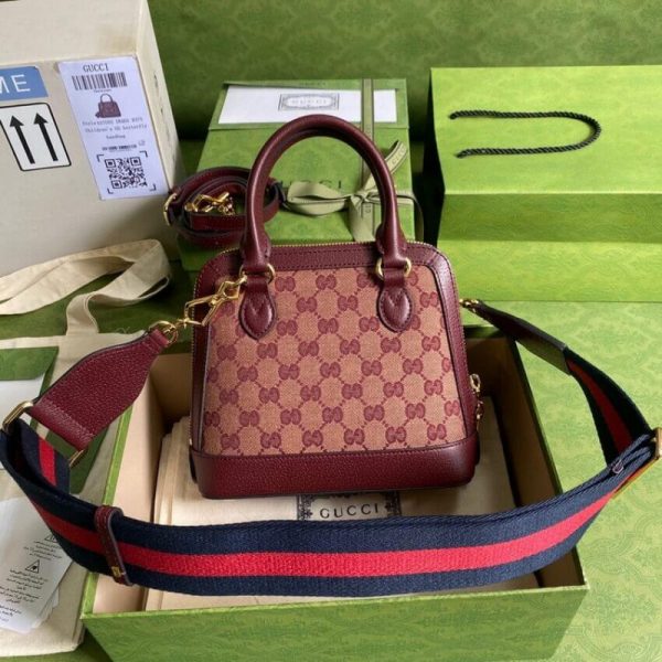 Replica Gucci Horsebit 1955 Mini Bag in Burgundy GG Canvas - Image 5