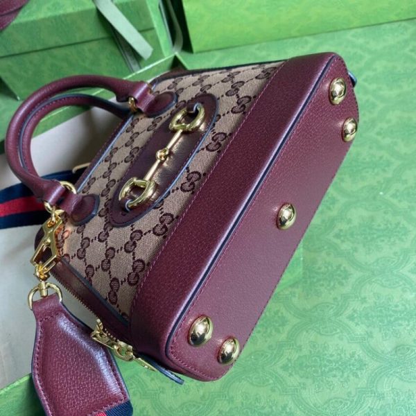 Replica Gucci Horsebit 1955 Mini Bag in Burgundy GG Canvas - Image 6