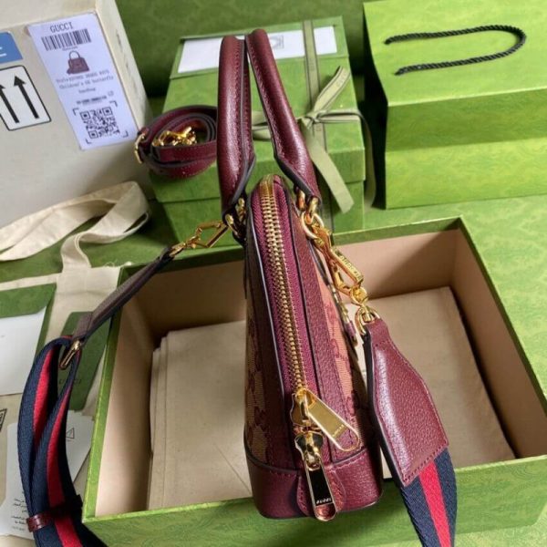 Replica Gucci Horsebit 1955 Mini Bag in Burgundy GG Canvas - Image 7