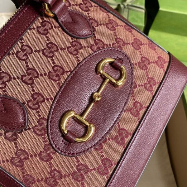 Replica Gucci Horsebit 1955 Mini Bag in Burgundy GG Canvas - Image 8