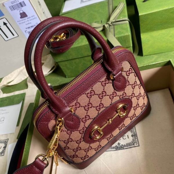 Replica Gucci Horsebit 1955 Mini Bag in Burgundy GG Canvas - Image 9
