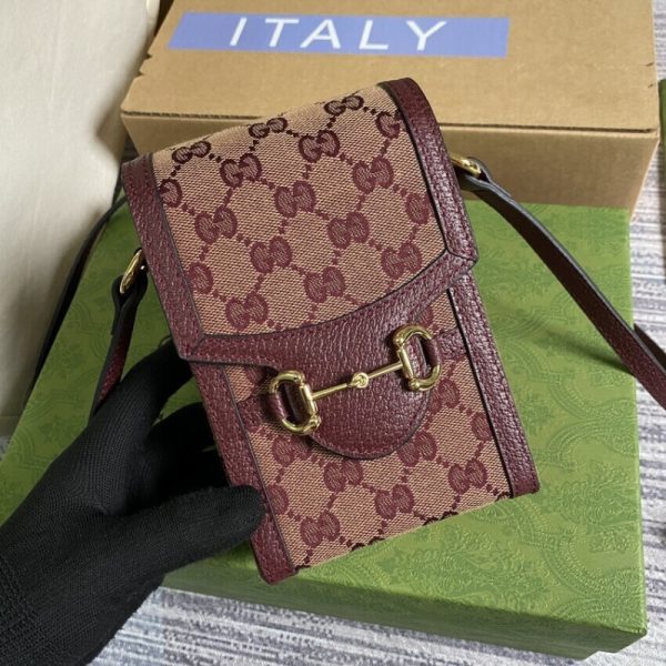Replica Gucci Horsebit 1955 Mini Bag - Burgundy GG Canvas - Image 3