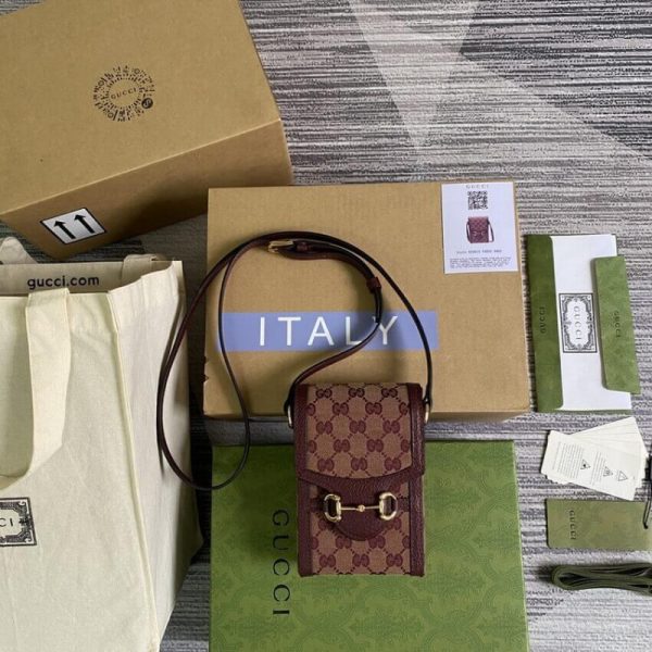 Replica Gucci Horsebit 1955 Mini Bag - Burgundy GG Canvas - Image 4