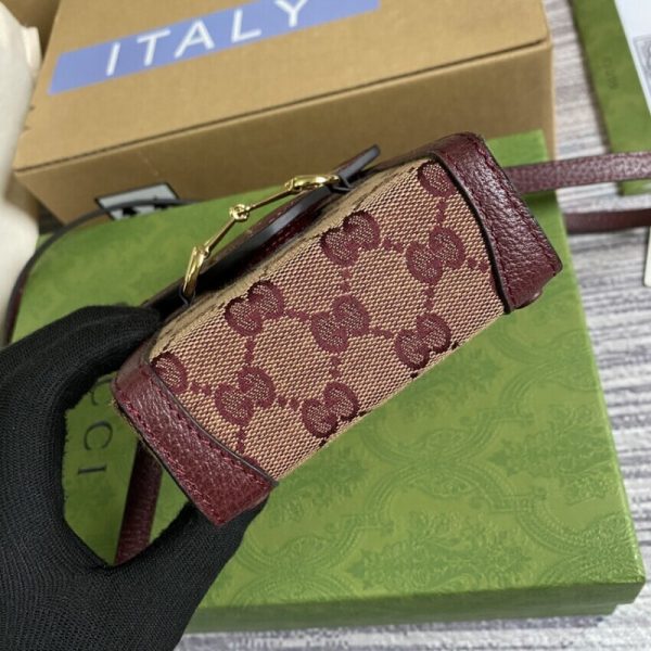 Replica Gucci Horsebit 1955 Mini Bag - Burgundy GG Canvas - Image 8