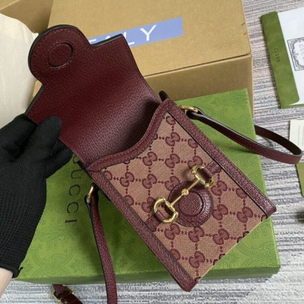 Replica Gucci Horsebit 1955 Mini Bag - Burgundy GG Canvas - Image 9