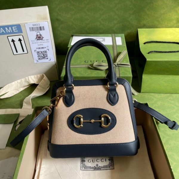 Replica Gucci Horsebit 1955 Mini Beige Canvas Bag - Image 2