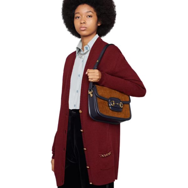 Replica Gucci Horsebit 1955 Small Brown Corduroy Bag - Image 2