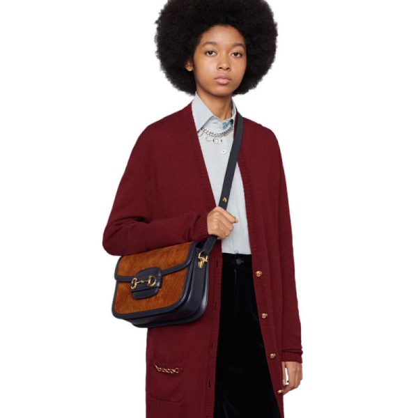 Replica Gucci Horsebit 1955 Small Brown Corduroy Bag - Image 3