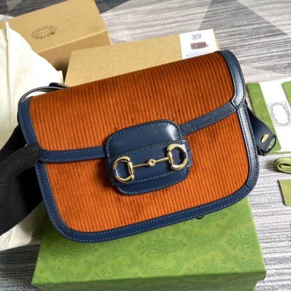 Replica Gucci Horsebit 1955 Small Brown Corduroy Bag - Image 4