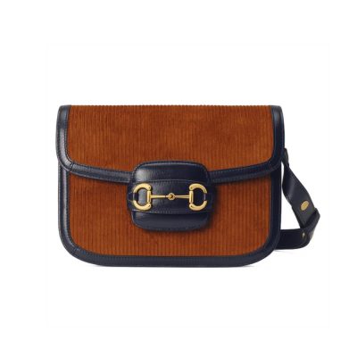 Replica Gucci Horsebit 1955 Small Brown Corduroy Bag