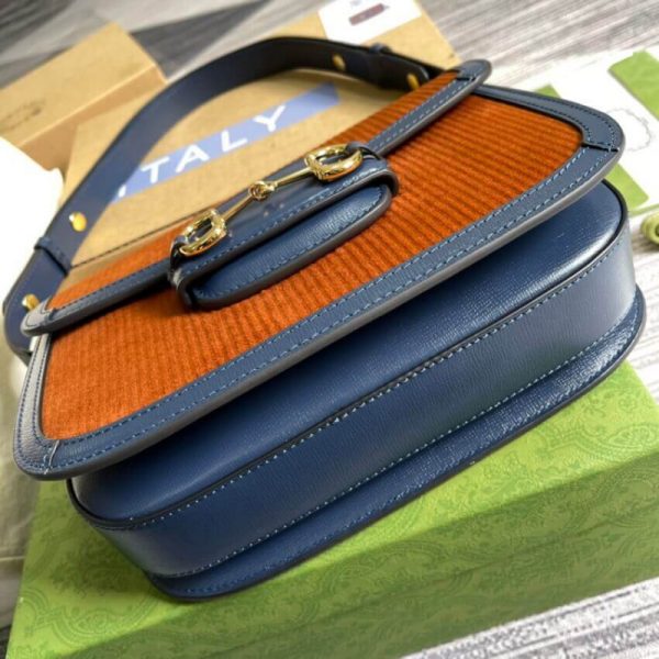 Replica Gucci Horsebit 1955 Small Brown Corduroy Bag - Image 9