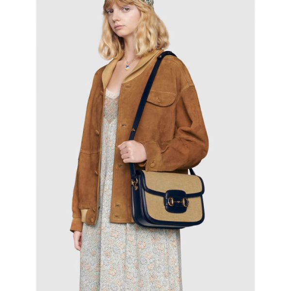 Replica Gucci Horsebit 1955 Small Beige Canvas Bag 602204 - Image 2