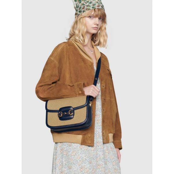 Replica Gucci Horsebit 1955 Small Beige Canvas Bag 602204 - Image 3