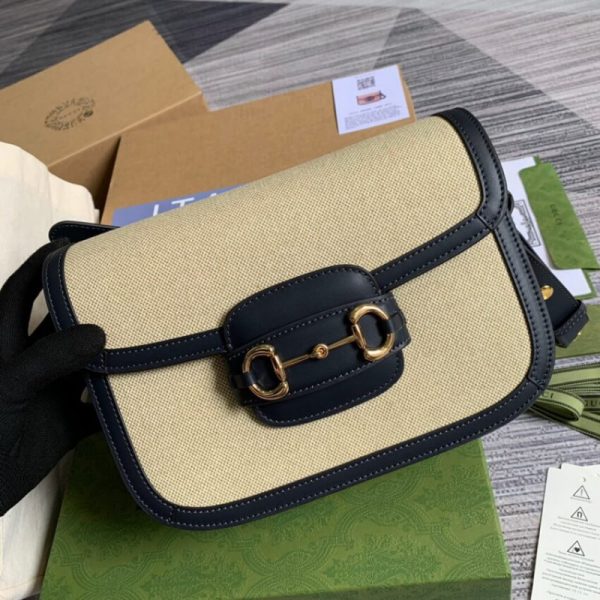 Replica Gucci Horsebit 1955 Small Beige Canvas Bag 602204 - Image 4