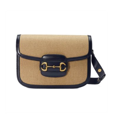 Replica Gucci Horsebit 1955 Small Beige Canvas Bag 602204