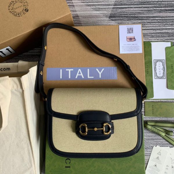 Replica Gucci Horsebit 1955 Small Beige Canvas Bag 602204 - Image 6
