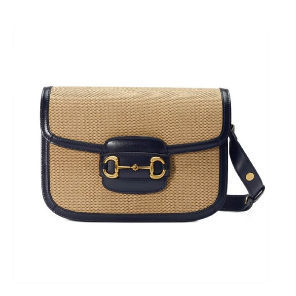 Replica Gucci Horsebit 1955 Small Beige Canvas Bag 602204