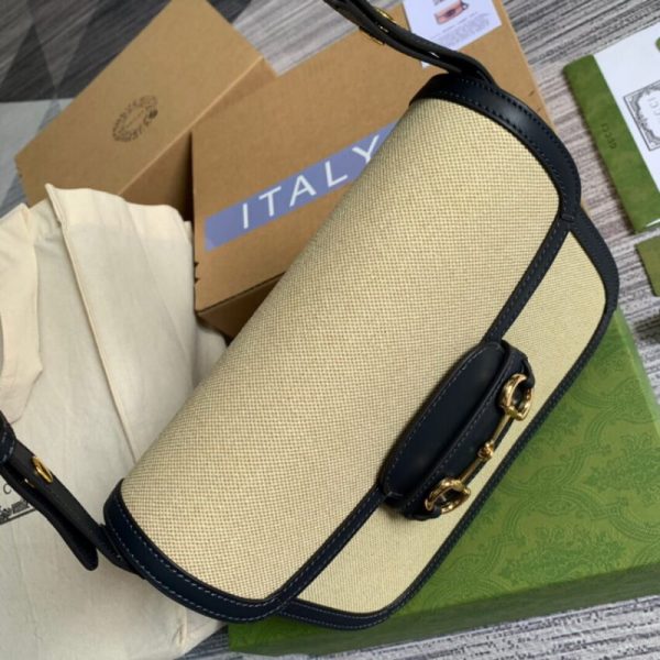 Replica Gucci Horsebit 1955 Small Beige Canvas Bag 602204 - Image 8