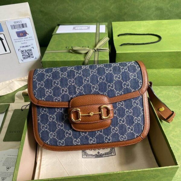 Replica Gucci Horsebit 1955 Small Blue Denim Bag - Image 2