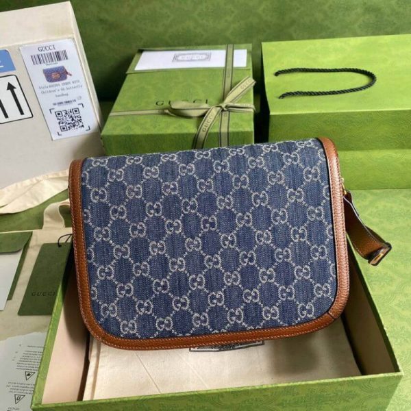 Replica Gucci Horsebit 1955 Small Blue Denim Bag - Image 3
