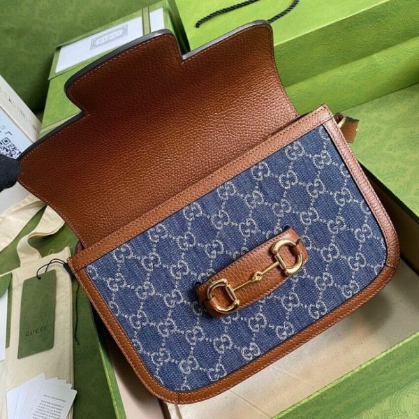 Replica Gucci Horsebit 1955 Small Blue Denim Bag - Image 7