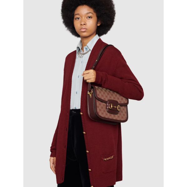 Replica Gucci Horsebit 1955 Small Burgundy GG Canvas Bag - Image 3
