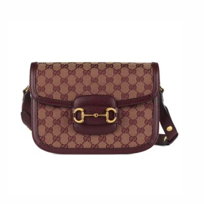 Replica Gucci Horsebit 1955 Small Burgundy GG Canvas Bag