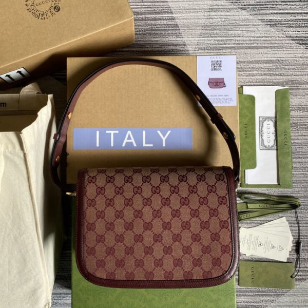 Replica Gucci Horsebit 1955 Small Burgundy GG Canvas Bag - Image 7