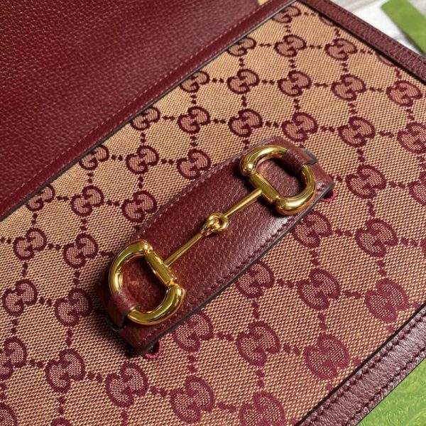 Replica Gucci Horsebit 1955 Small Burgundy GG Canvas Bag - Image 10