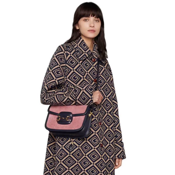Replica Gucci Horsebit 1955 Small Pink Corduroy Bag - Image 2