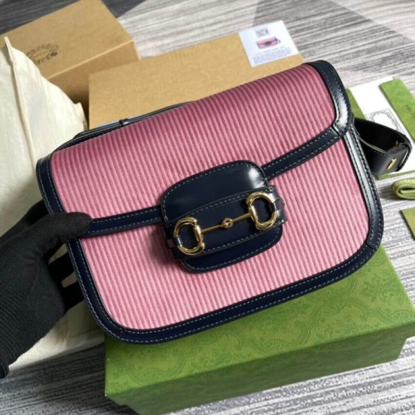 Replica Gucci Horsebit 1955 Small Pink Corduroy Bag - Image 4
