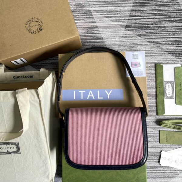 Replica Gucci Horsebit 1955 Small Pink Corduroy Bag - Image 6