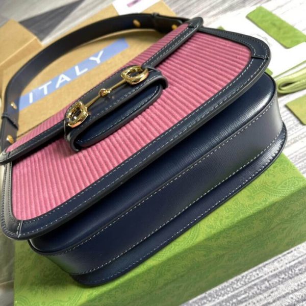 Replica Gucci Horsebit 1955 Small Pink Corduroy Bag - Image 9