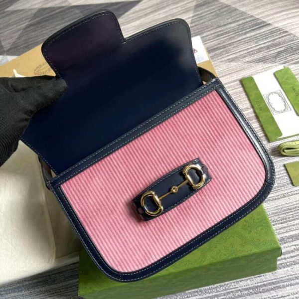 Replica Gucci Horsebit 1955 Small Pink Corduroy Bag - Image 10