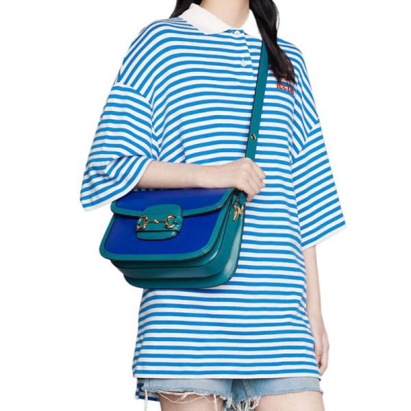 Gucci Horsebit 1955 Small Shoulder Bag in Blue & Green Leather - Image 3