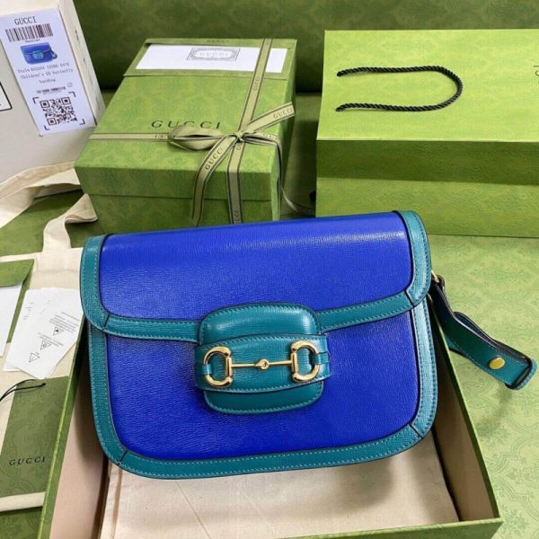 Gucci Horsebit 1955 Small Shoulder Bag in Blue & Green Leather - Image 4