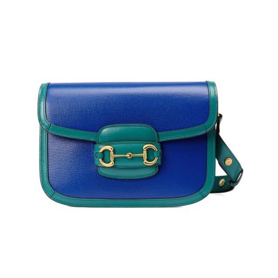 Gucci Horsebit 1955 Small Shoulder Bag in Blue & Green Leather