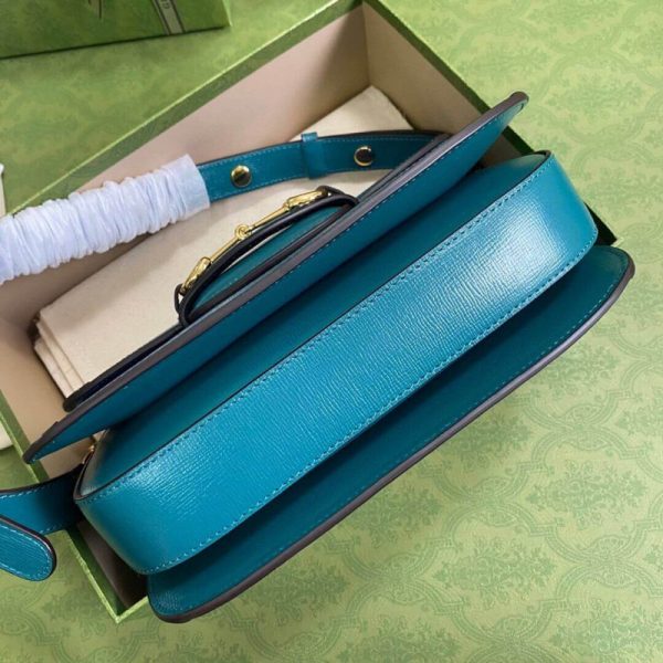 Gucci Horsebit 1955 Small Shoulder Bag in Blue & Green Leather - Image 6