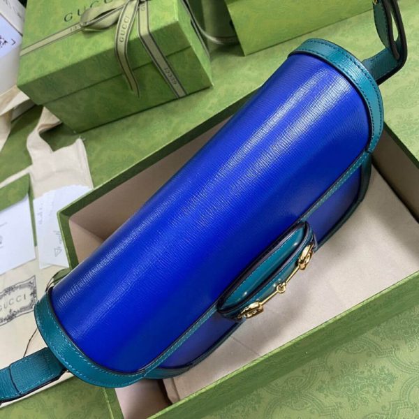 Gucci Horsebit 1955 Small Shoulder Bag in Blue & Green Leather - Image 7