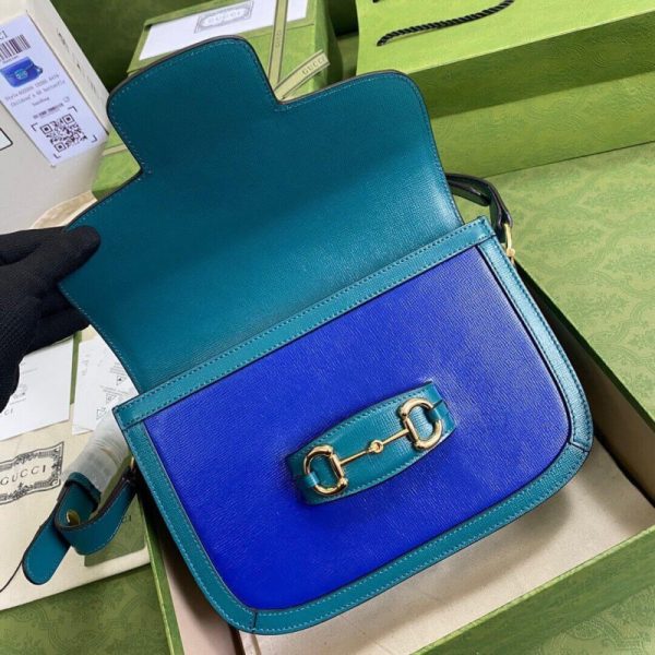 Gucci Horsebit 1955 Small Shoulder Bag in Blue & Green Leather - Image 9