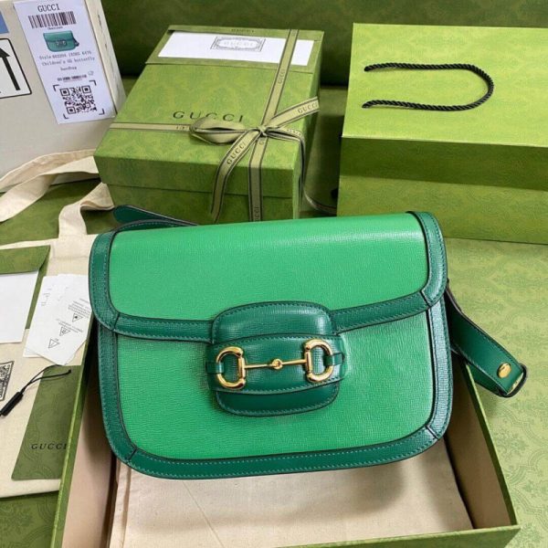 Green Leather Gucci Horsebit 1955 Small Shoulder Bag Replica - Image 4