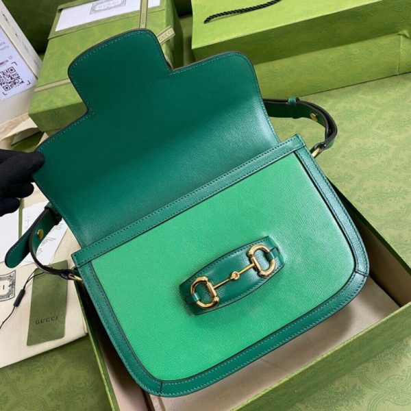 Green Leather Gucci Horsebit 1955 Small Shoulder Bag Replica - Image 9