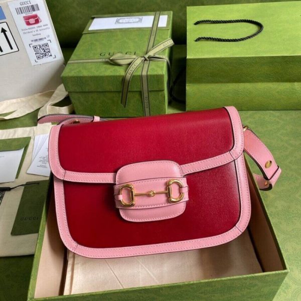 Gucci Replica Horsebit 1955 Shoulder Bag - Red & Pink Leather - Image 4