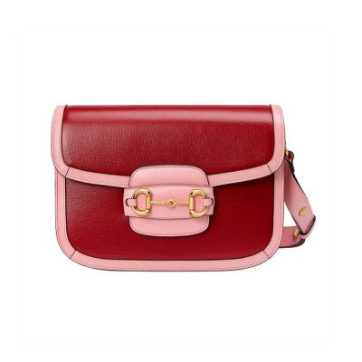 Gucci Replica Horsebit 1955 Shoulder Bag - Red & Pink Leather