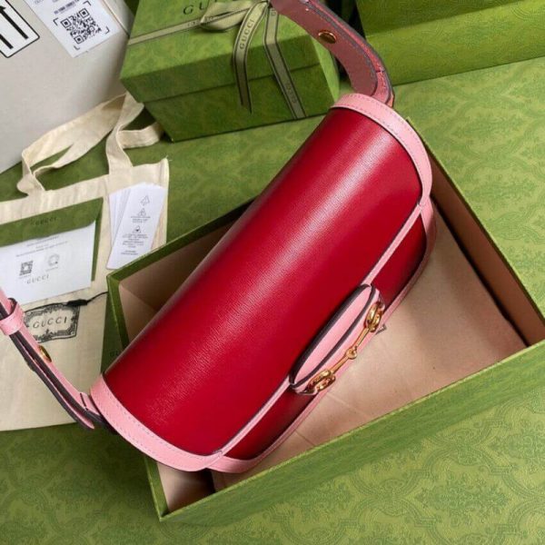 Gucci Replica Horsebit 1955 Shoulder Bag - Red & Pink Leather - Image 7