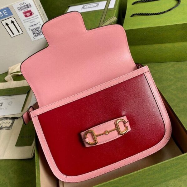 Gucci Replica Horsebit 1955 Shoulder Bag - Red & Pink Leather - Image 9
